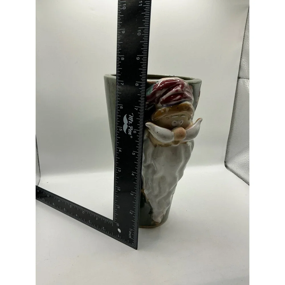 Margies Garden Santa Claus Ceramic Vase Green Holiday Christmas Decor 10 inch